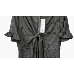 Kate Kasin 2XL NWT Black Eyelet Tie Front Dress Ruffle Hem Goth Vamp Coquette